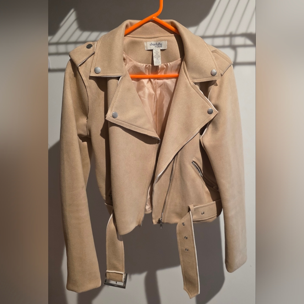 Charlotte Russe Beige Feax Suede Moto Jacket
